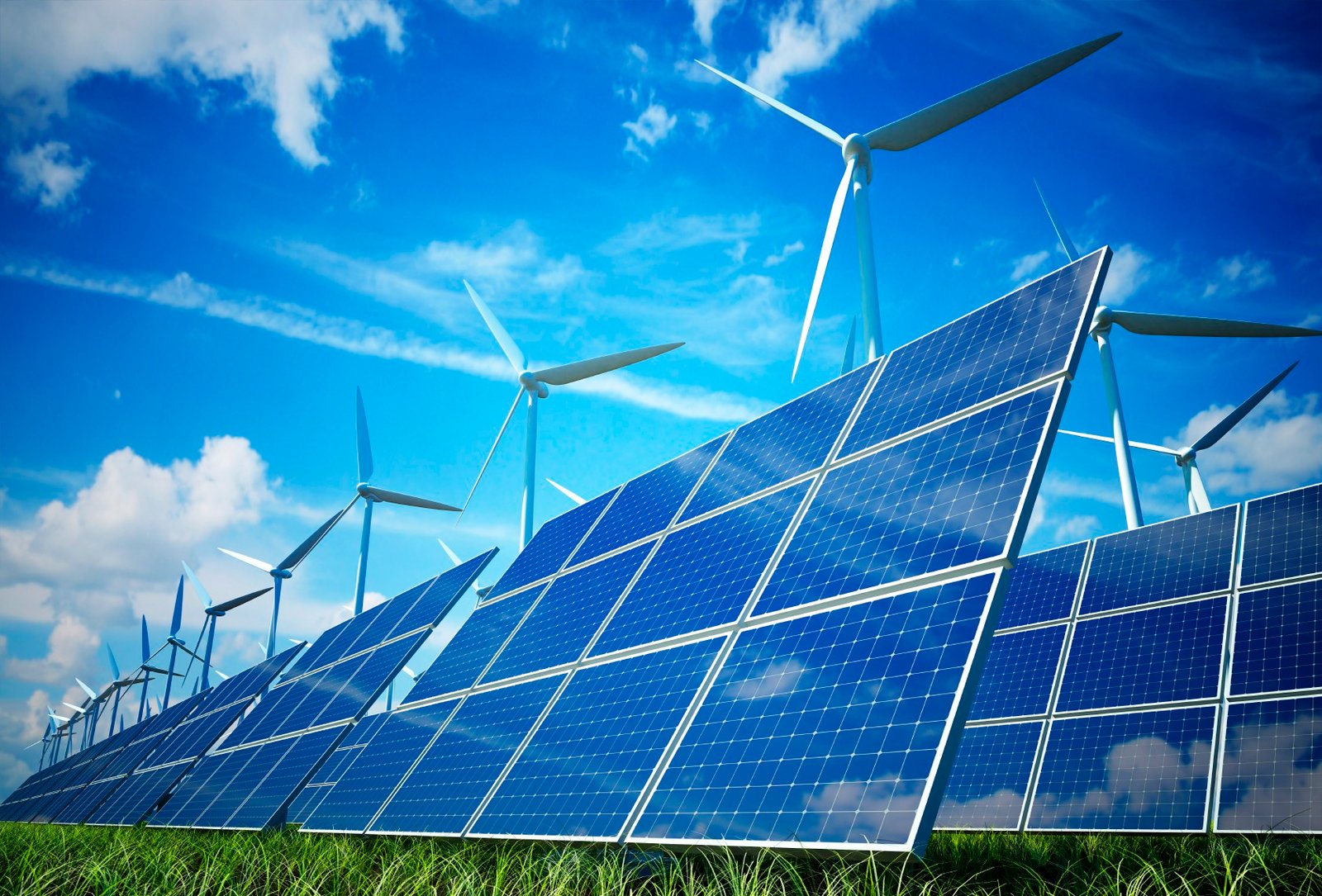 Solar panels and wind turbine